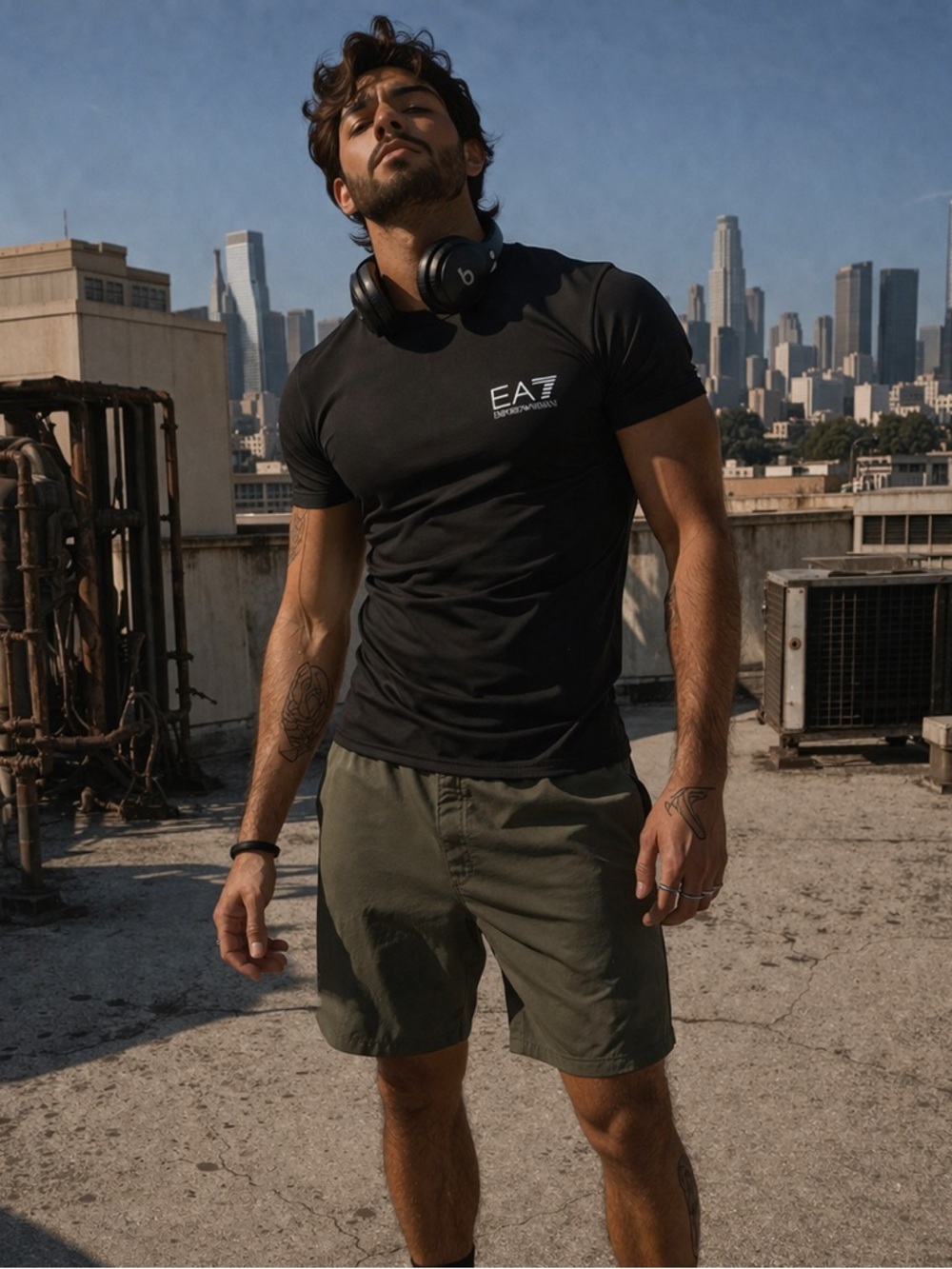 EA7 Emporio Armani Black Reflective Logo T-Shirt Size L Athletic Gym Tee